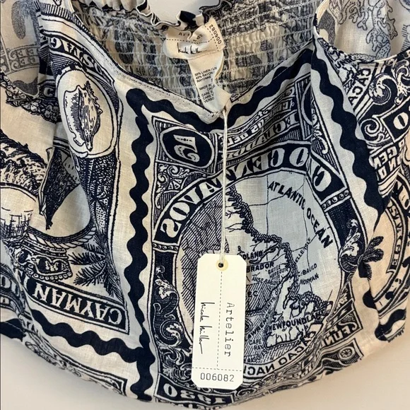❤️BNWT Nicole Miller Artelier linen blend postage stamp print Crop Top size S - Picture 7 of 7